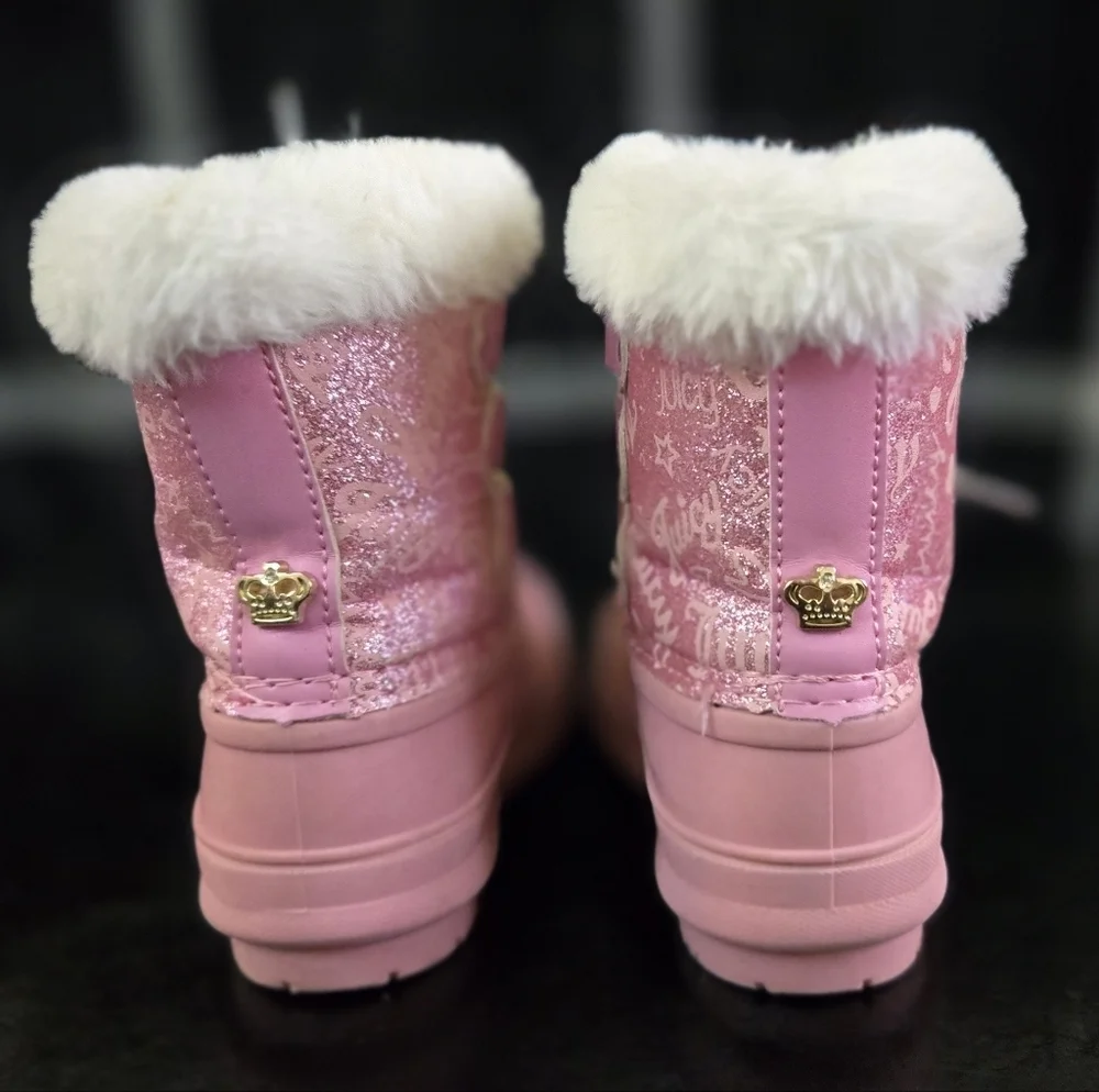 Juicy Couture Escalon Pink Waterproof Flat Heel Snow Rain Boot Fur Lined Baby 7